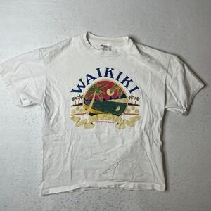 Hanes Heavyweight Waikiki Hawaii Palm Tree Graphic T‎ Shirt Mens Large